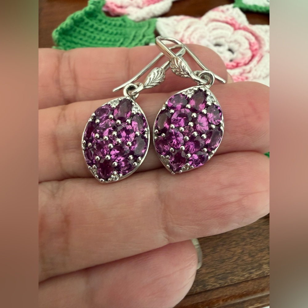 RH 925 sterling silver rhodolite garnet dangle Earrings beautiful